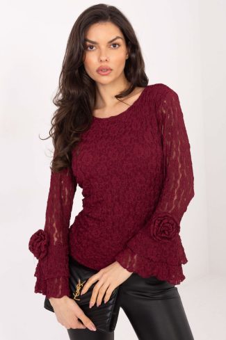Red Lace Blouse in Women`s Blouses, Tunics with Spandex and Polyester