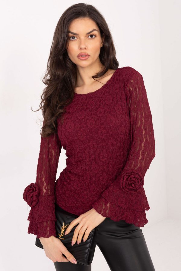 Red Lace Blouse in Women`s Blouses, Tunics with Spandex and Polyester