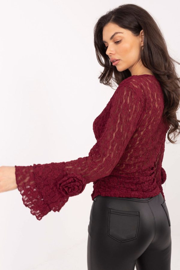 Red Lace Blouse in Women`s Blouses, Tunics with Spandex and Polyester