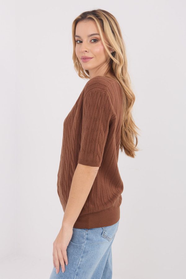 Brown Short Sleeve Sweater in Sweaters, Pullovers, Jumpers, Turtlenecks, Boleros, Shrugs with Polyamide, Polyester and Viscose