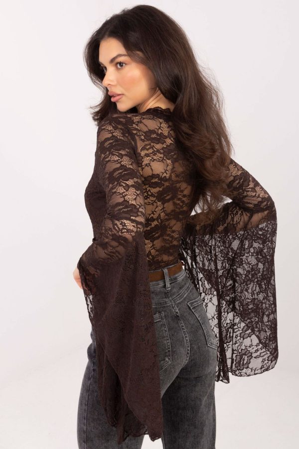 Brown Lace Blouse in Women`s Blouses, Tunics with Spandex and Polyamide