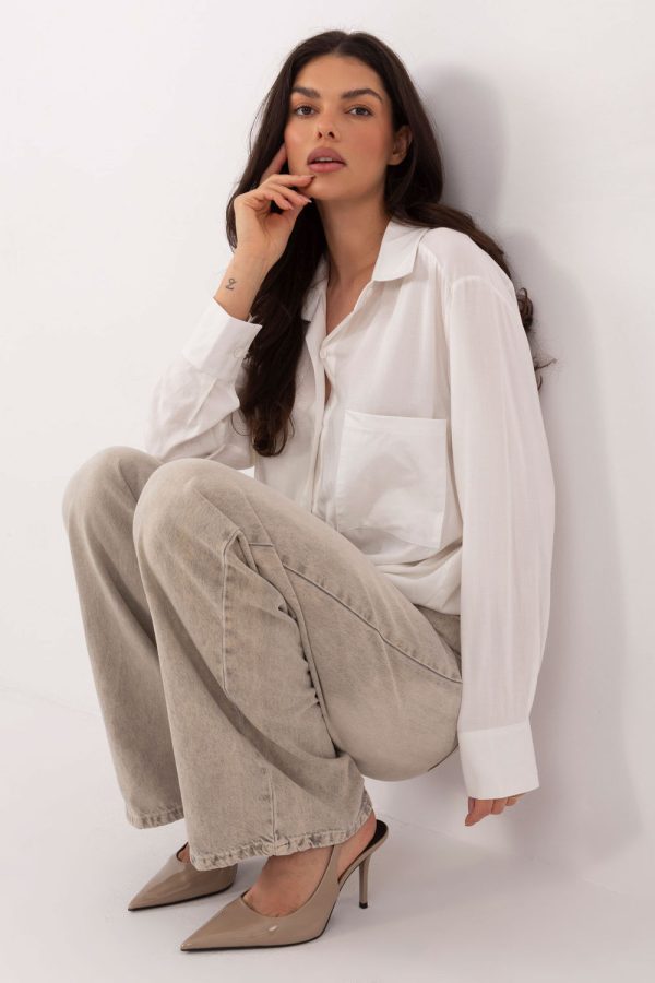 White Long Sleeve Shirt in Shirts For Women with Viscose