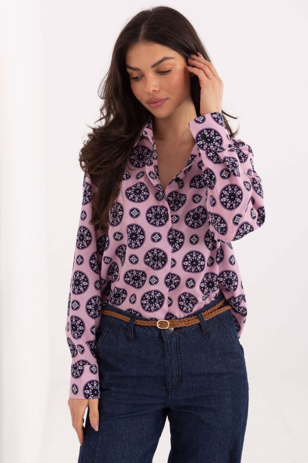 Pink Long Sleeve Shirt in Shirts For Women with Spandex and Polyester