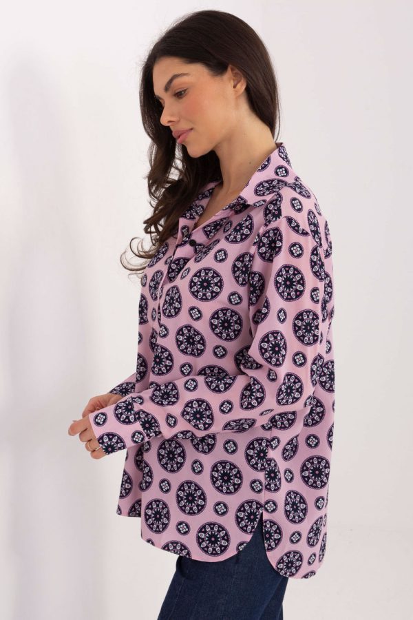 Pink Long Sleeve Shirt in Shirts For Women with Spandex and Polyester
