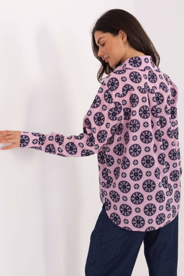 Pink Long Sleeve Shirt in Shirts For Women with Spandex and Polyester