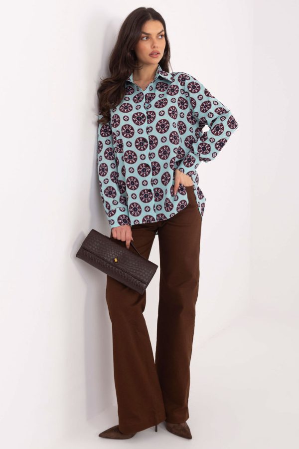 Green Long Sleeve Shirt in Shirts For Women with Spandex and Polyester