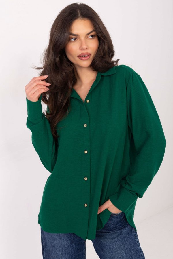 Green Long Sleeve Shirt in Shirts For Women with Cotton