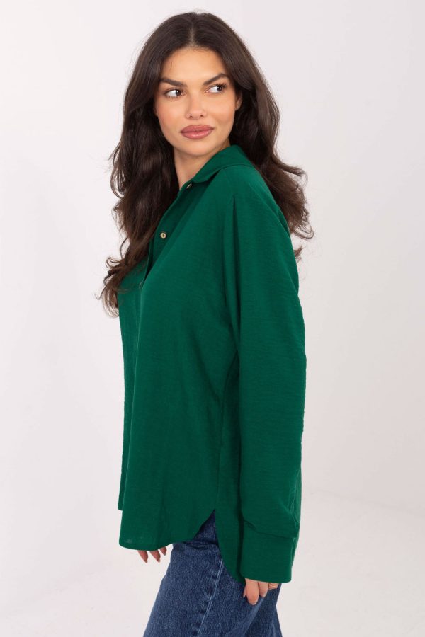 Green Long Sleeve Shirt in Shirts For Women with Cotton