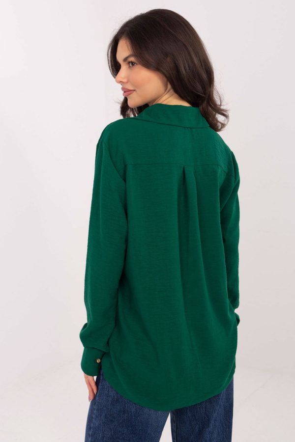 Green Long Sleeve Shirt in Shirts For Women with Cotton