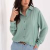 Green Long Sleeve Shirt in Shirts For Women with Cotton