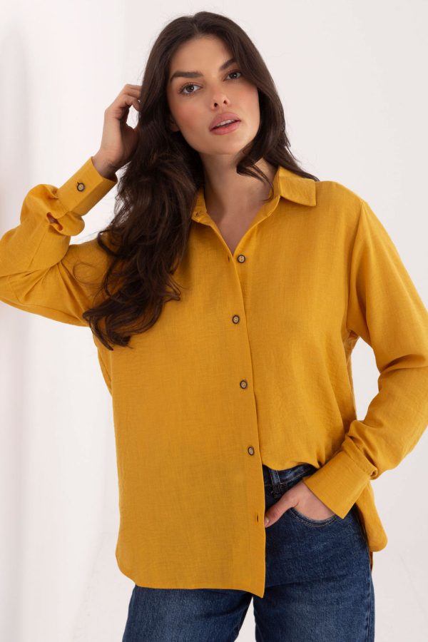 Yellow Long Sleeve Shirt in Shirts For Women with Cotton
