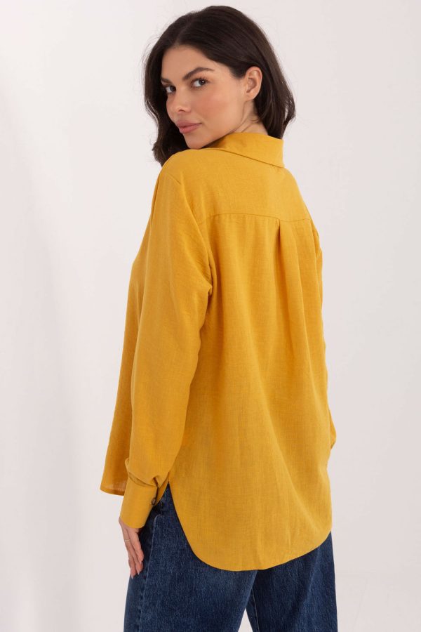 Yellow Long Sleeve Shirt in Shirts For Women with Cotton