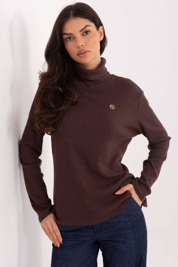Brown Turtleneck in Sweaters, Pullovers, Jumpers, Turtlenecks, Boleros, Shrugs with Spandex, Polyester and Viscose