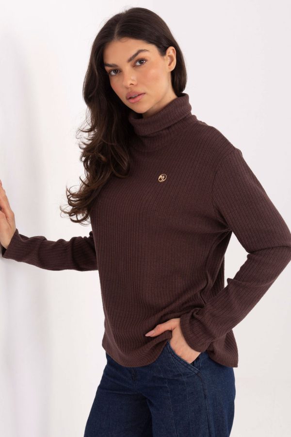 Brown Turtleneck in Sweaters, Pullovers, Jumpers, Turtlenecks, Boleros, Shrugs with Spandex, Polyester and Viscose