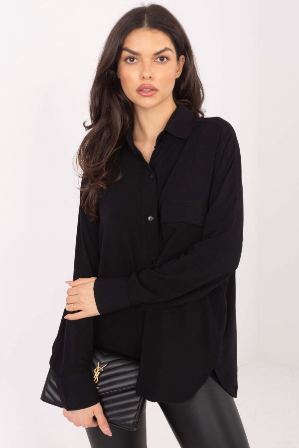 Black Long Sleeve Shirt in Shirts For Women with Viscose