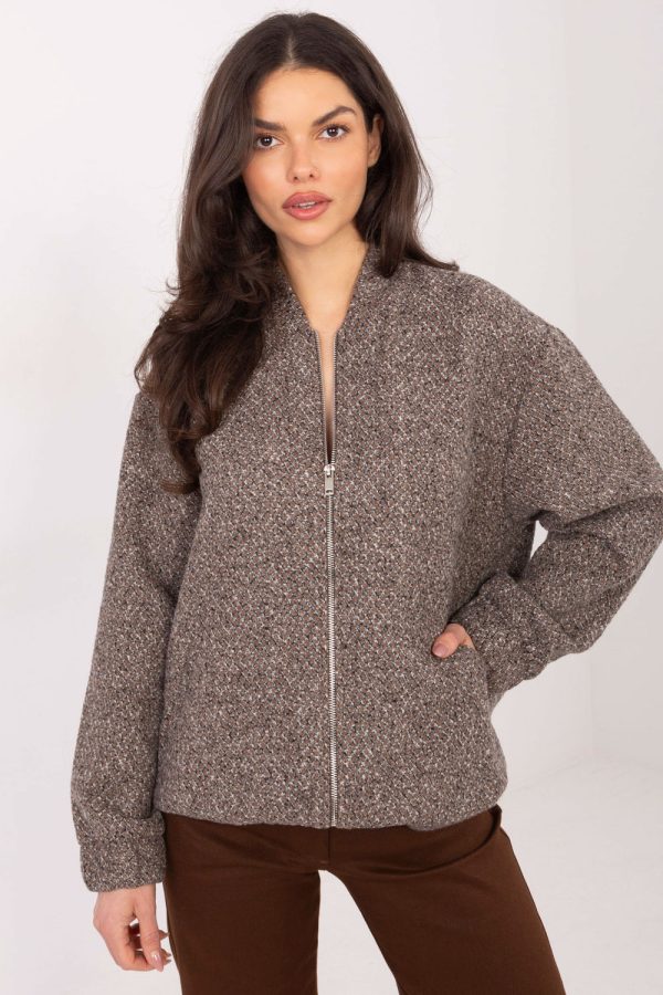 Beige Jacket in Women`s Coats, Jackets with Polyester and Wool