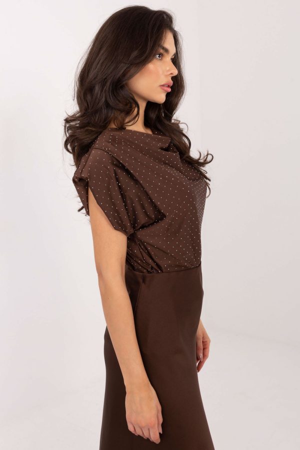 Brown Blouse in Women`s Blouses, Tunics with Spandex and Polyester
