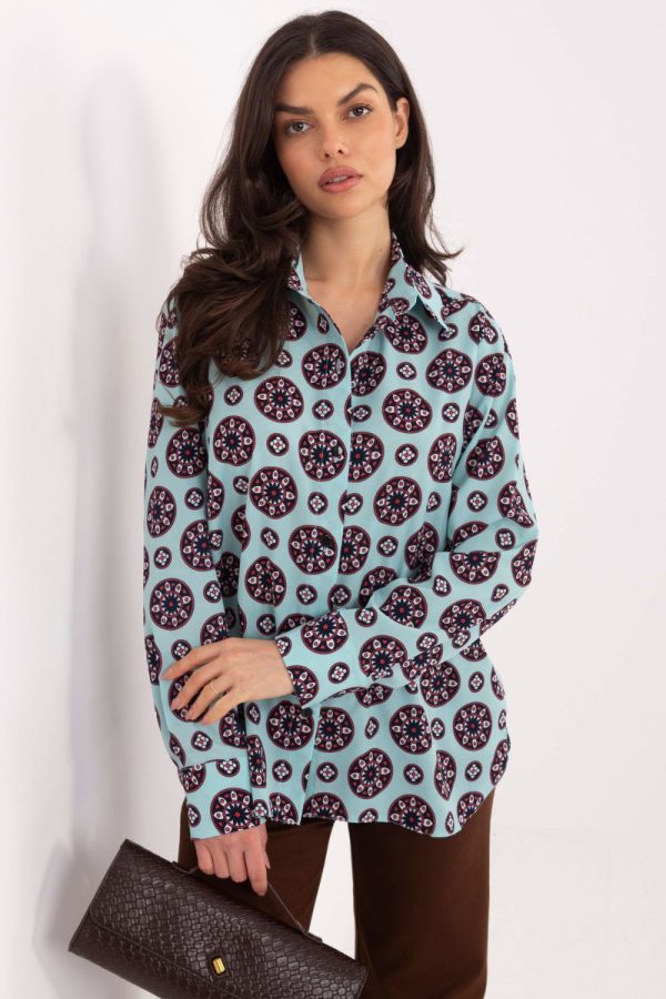 Green Long Sleeve Shirt in Shirts For Women with Spandex and Polyester