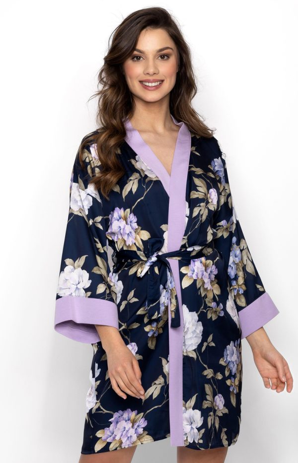 Navy Blue Bathrobe in Dressing Gowns, Bathrobes For Women with Polyester