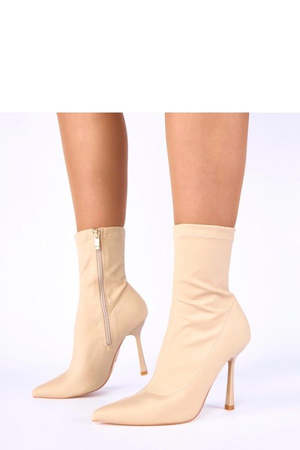 Beige Heel Boots in Women`s Ankle Boots & Booties with Fabric, Footbed, Upper Height and Heel Height