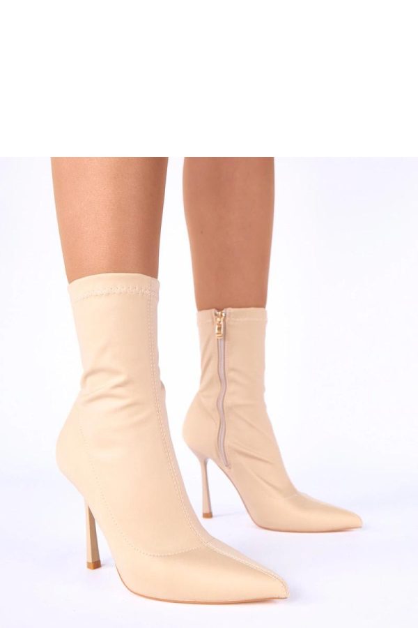 Beige Heel Boots in Women`s Ankle Boots & Booties with Fabric, Footbed, Upper Height and Heel Height