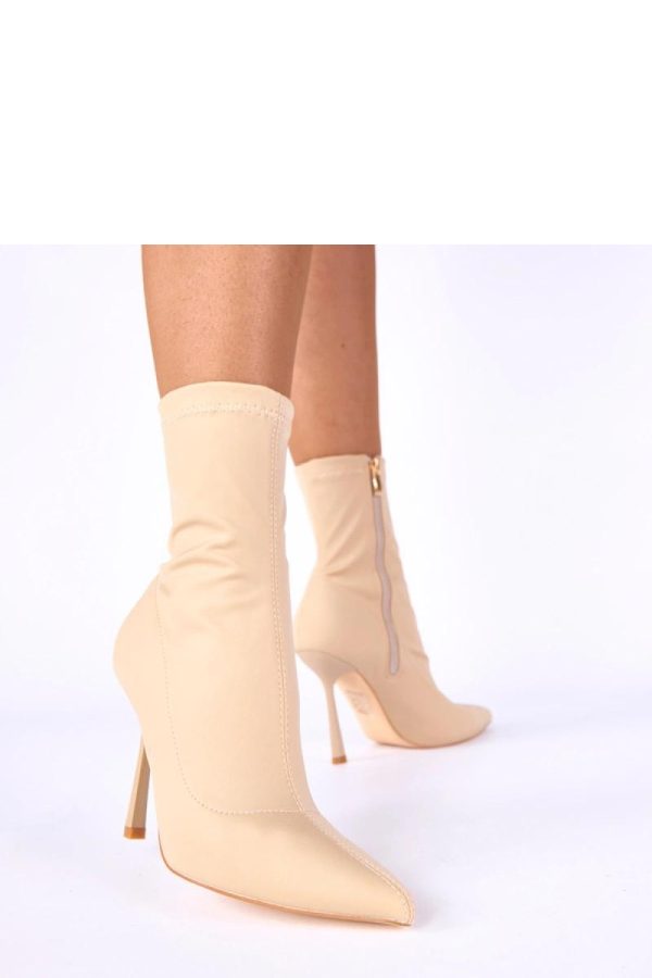 Beige Heel Boots in Women`s Ankle Boots & Booties with Fabric, Footbed, Upper Height and Heel Height
