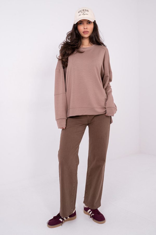 Beige Sweatshirt in Sweatshirts For Women with Spandex and Viscose