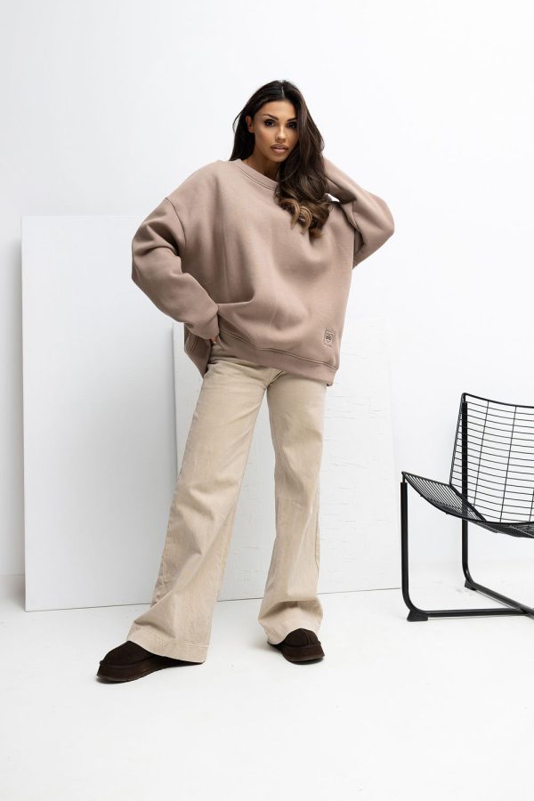 Beige Sweatshirt in Sweatshirts For Women with Cotton and Spandex