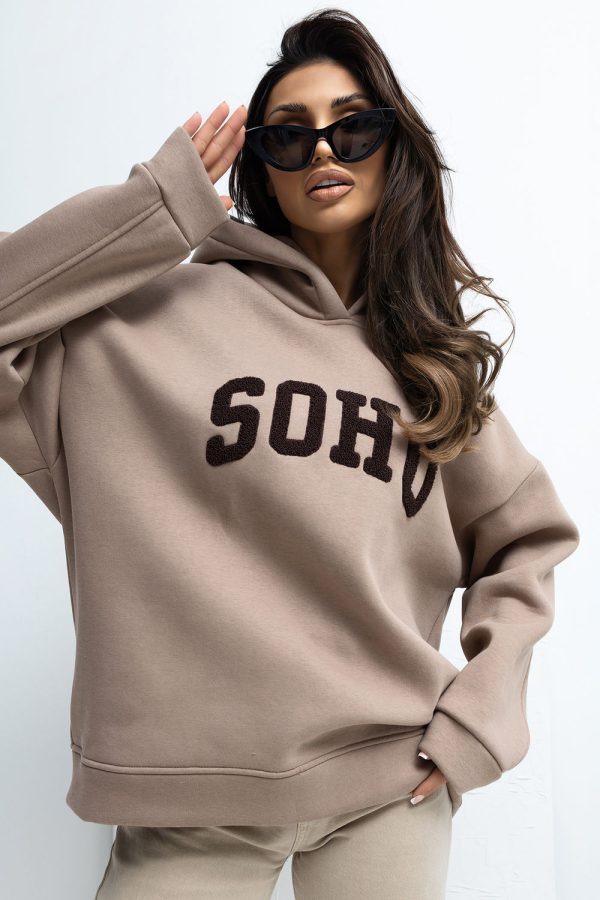 Beige Sweatshirt in Sweatshirts For Women with Cotton and Spandex