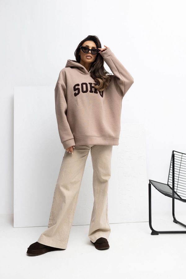 Beige Sweatshirt in Sweatshirts For Women with Cotton and Spandex