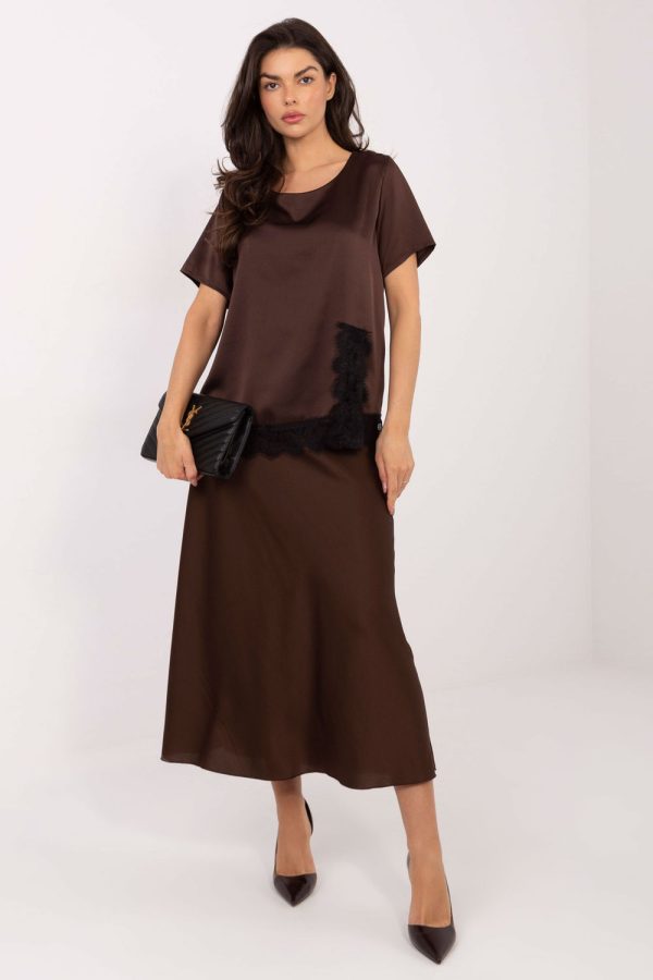 Brown Blouse in Women`s Blouses, Tunics with Spandex and Polyester