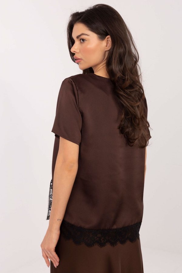 Brown Blouse in Women`s Blouses, Tunics with Spandex and Polyester