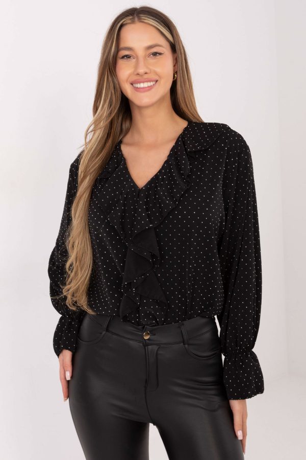 Black Blouse in Women`s Blouses, Tunics with Polyester and Viscose