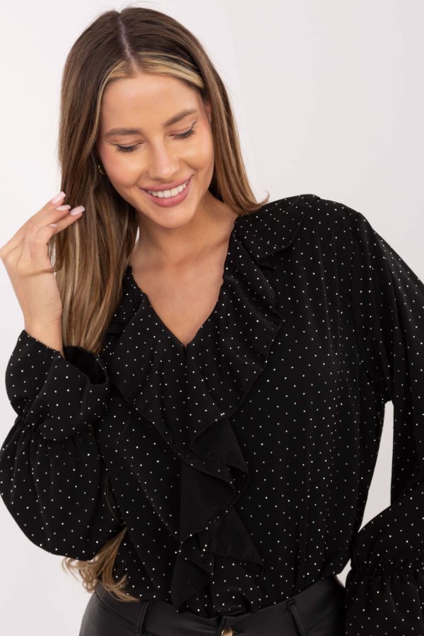 Black Blouse in Women`s Blouses, Tunics with Polyester and Viscose