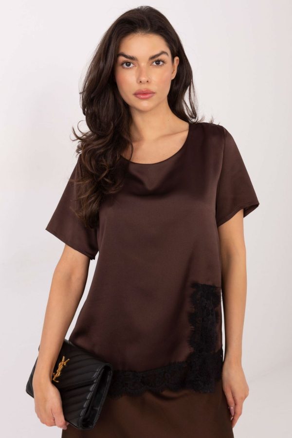 Brown Blouse in Women`s Blouses, Tunics with Spandex and Polyester