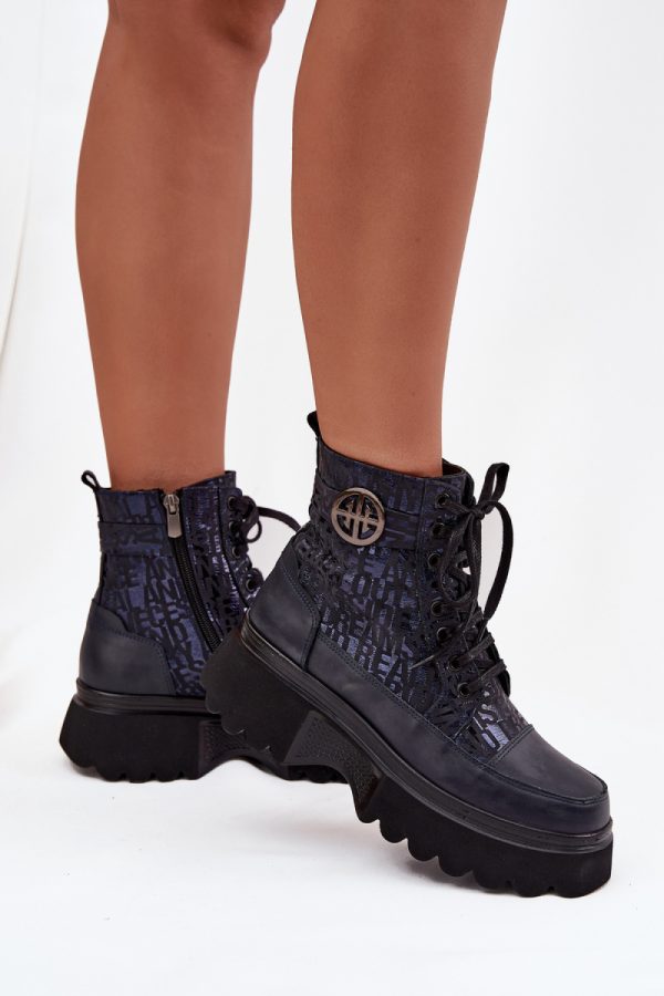 Navy Blue Platform Boots in Women`s Ankle Boots & Booties with Fabric, Warmers, Footbed, Upper Height and Platform Height