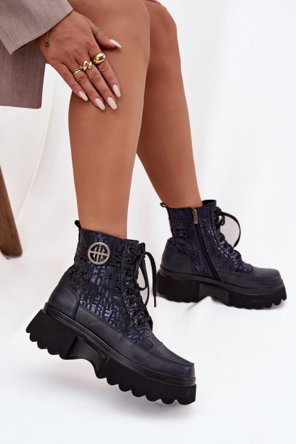 Navy Blue Platform Boots in Women`s Ankle Boots & Booties with Fabric, Warmers, Footbed, Upper Height and Platform Height