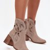 Beige Heel Boots in Women`s Ankle Boots & Booties with Fabric, Footbed, Upper Height and Heel Height