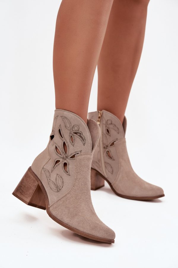 Beige Heel Boots in Women`s Ankle Boots & Booties with Fabric, Footbed, Upper Height and Heel Height