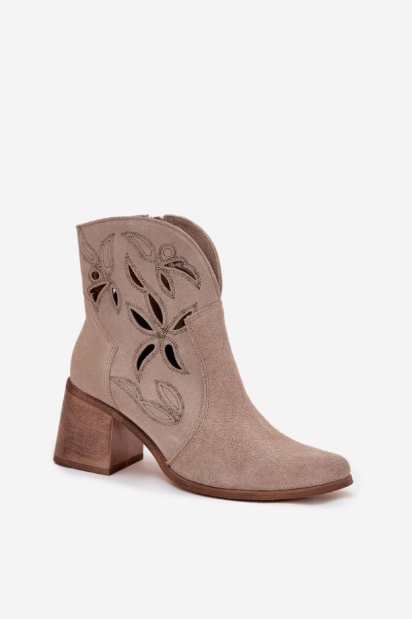 Beige Heel Boots in Women`s Ankle Boots & Booties with Fabric, Footbed, Upper Height and Heel Height