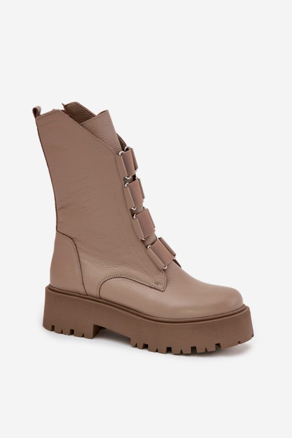 Beige Platform Boots in Women`s Ankle Boots & Booties with Fabric, Footbed, Upper Height and Platform Height