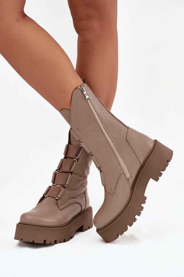 Beige Platform Boots in Women`s Ankle Boots & Booties with Fabric, Footbed, Upper Height and Platform Height