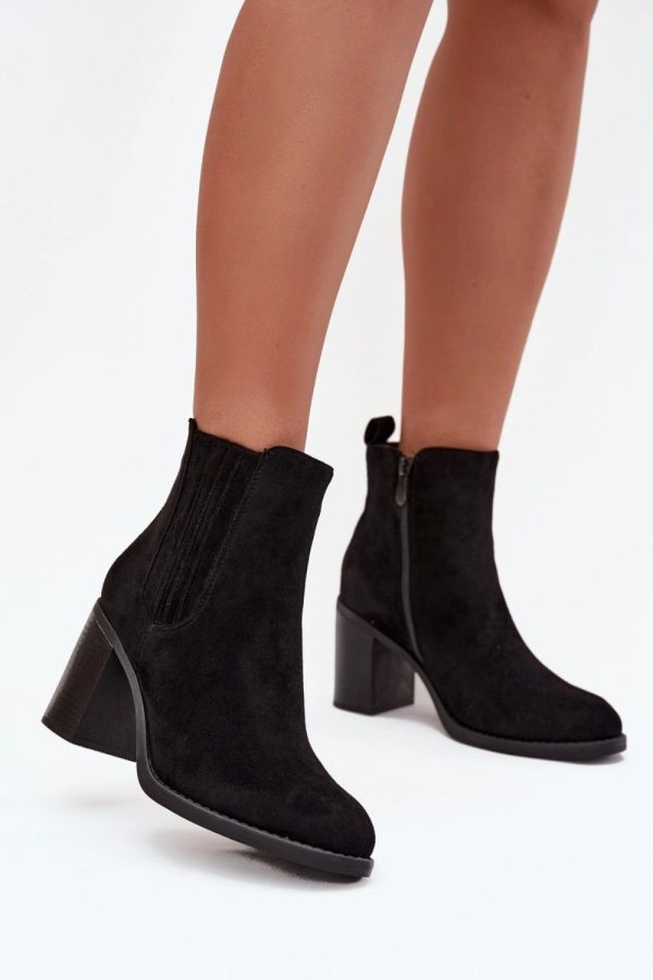 Black Heel Boots in Women`s Ankle Boots & Booties with Fabric, Warmers, Footbed, Upper Height and Heel Height