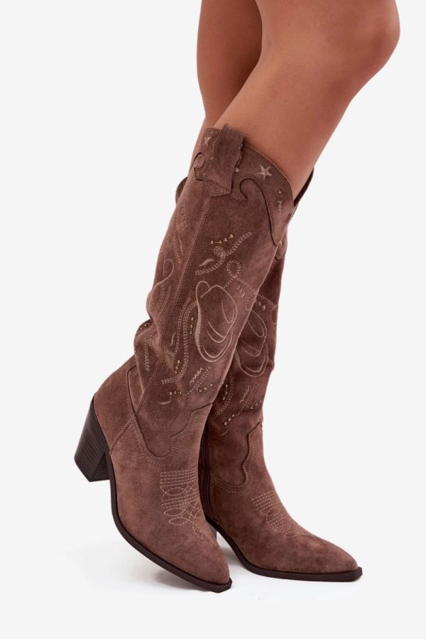 Beige Heel Boots in Over The Knee High Boots, Thigh High Boots with Fabric, Footbed, Upper Height and Heel Height