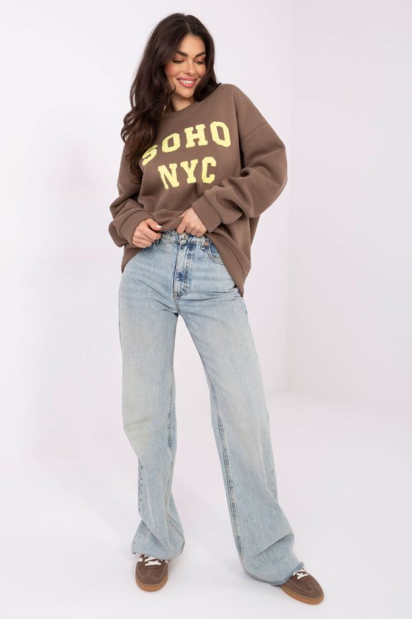 Beige Sweatshirt in Sweatshirts For Women with Cotton and Polyester