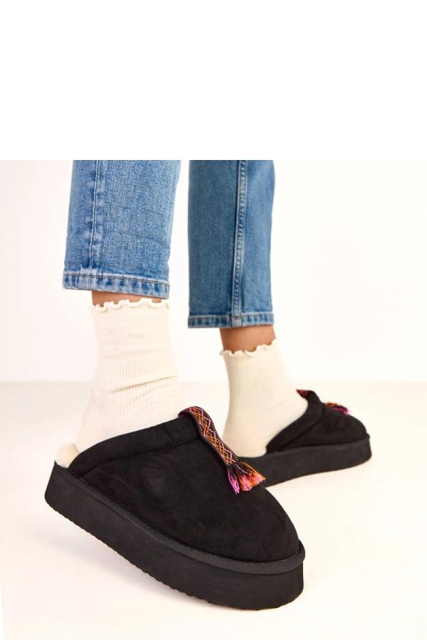 Black Slippers in Slippers For Women with Fabric, Footbed and Platform Height