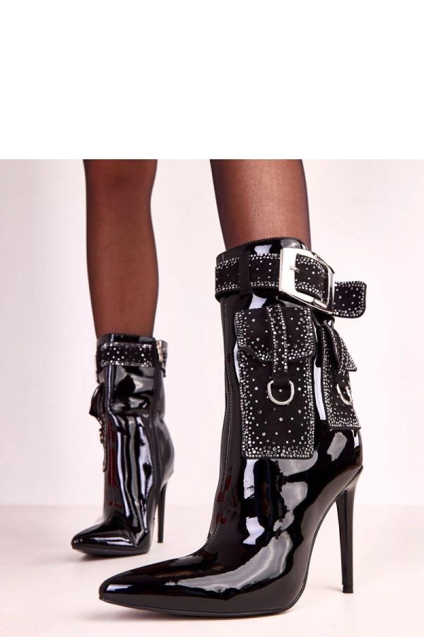 Black Heel Boots in Women`s Ankle Boots & Booties with Fabric, Footbed, Upper Height and Heel Height