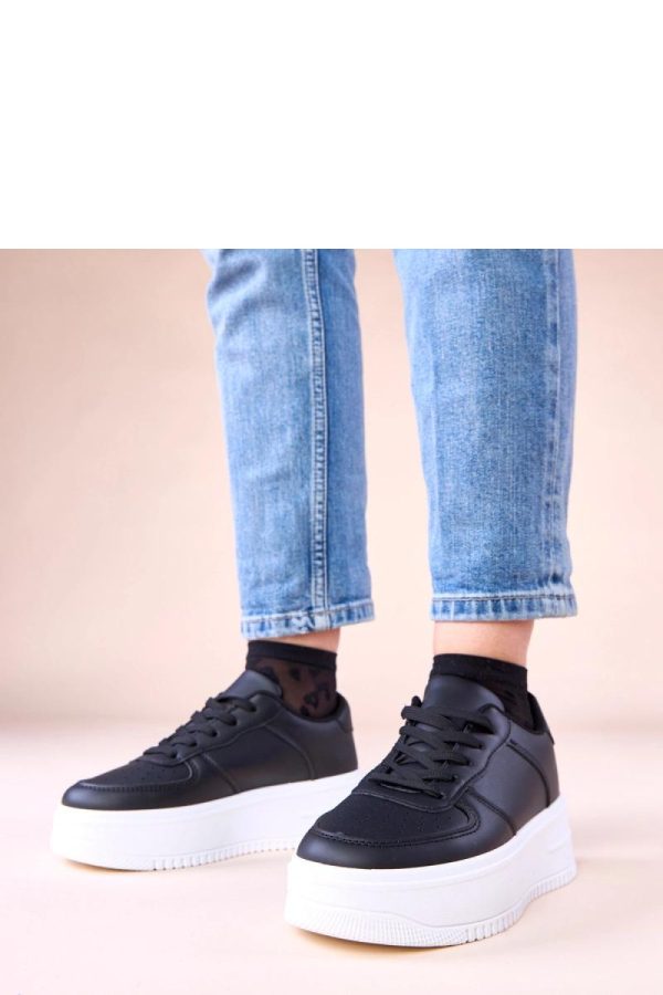 Black Platform Sneakers in Women`s Athletic Shoes, Trainers, Sneakers with Fabric, Footbed and Platform Height