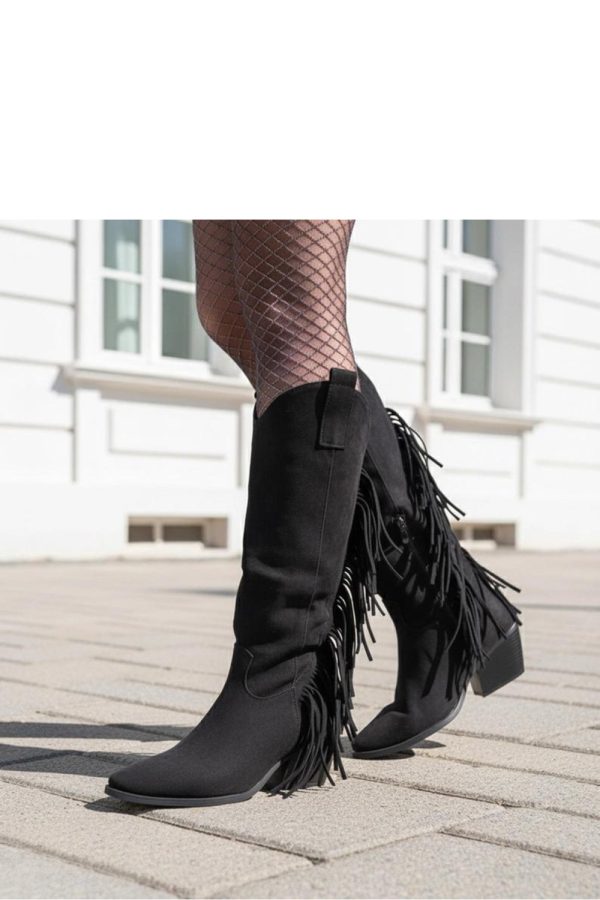 Black Heel Boots in Over The Knee High Boots, Thigh High Boots with Fabric, Footbed, Upper Height and Heel Height
