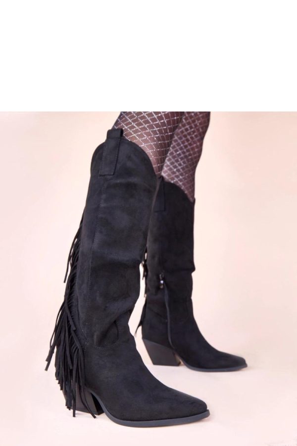 Black Heel Boots in Over The Knee High Boots, Thigh High Boots with Fabric, Footbed, Upper Height and Heel Height